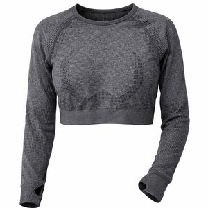 Seamless Gray Long Sleeve Crop Workout Top Thumb Holes Athletic Activewear XL